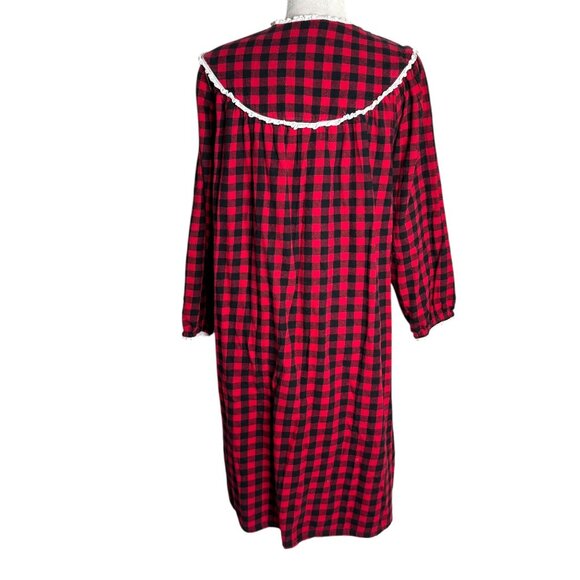 Lanz Of Salzburg Buffalo Plaid Flannel Nightgown Size Large Red Black Buttons - Picture 4 of 7